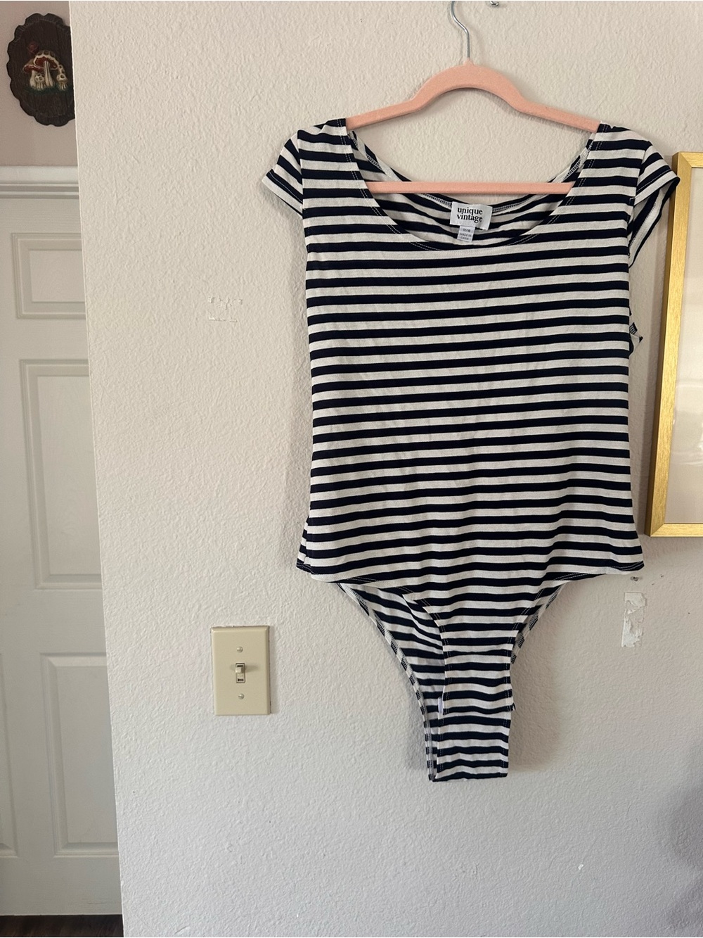 Unique Vintage 1X/16 Bodysuit Blue and White Stripe